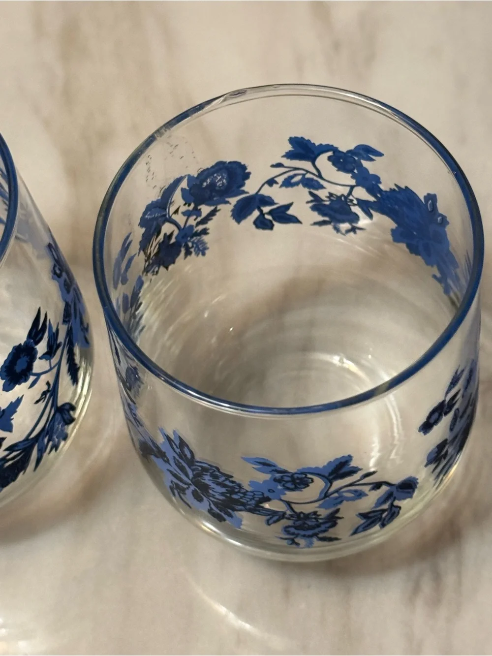 Royal Norfolk  Set Of  2 Glass Tumblers   Blue Flower Print 4.25” Height